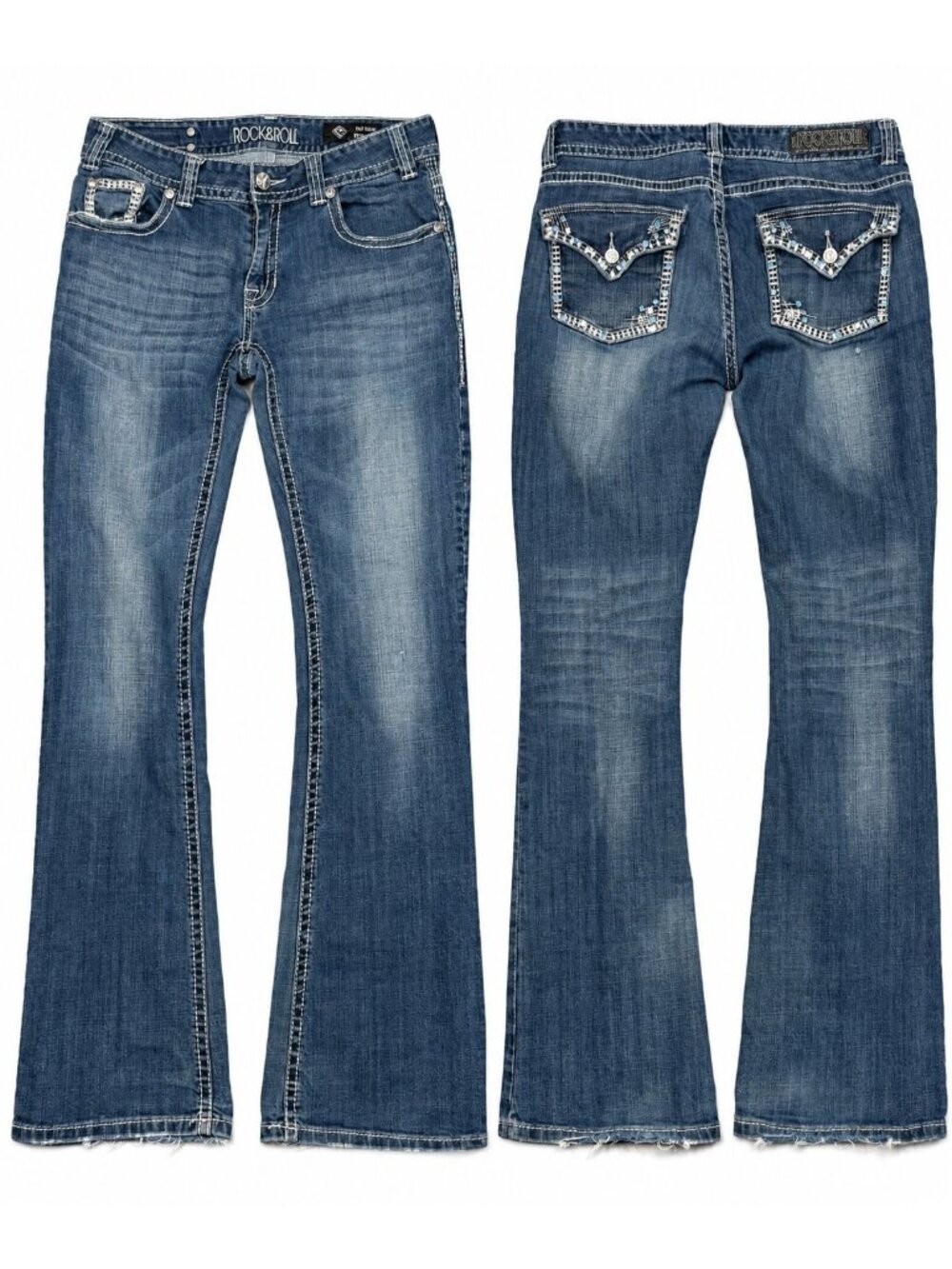 Rock & Roll Cowgirl Jeans 30x34 Y2K McBling Rhinestone Bootcut Mid Rise Western